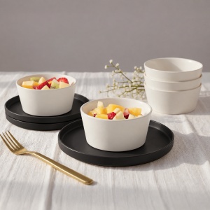 Set 4 Farfurii intinse desert, Luxe Black, ceramica, 20 cm - Img 7
