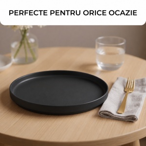 Set 4 Farfurii intinse fel principal, Luxe Black, ceramica, 26 cm - Img 6