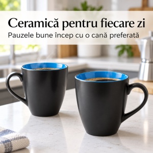 Set 6 Cani cafea si ceai MIAMIO Le Papillon, ceramica, 350 ml, interior albastru - Img 4