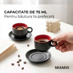 Set 6 Cesti de espresso cu farfurie, colectia Le Papillon, ceramica, rosu, 75 ml - Img 6