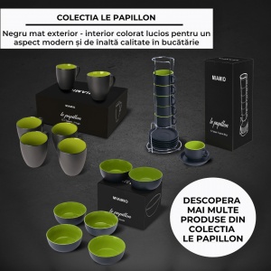 Set 6 Cesti de espresso cu farfurie, colectia Le Papillon, ceramica, verde, 75 ml - Img 8
