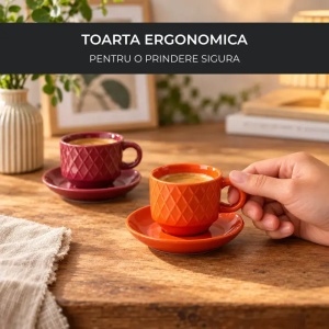 Set 6 Cesti de espresso cu farfurie, colectia Palmanova Magma multicolor, ceramica, 75 ml - Img 7