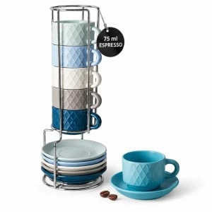 Set 6 Cesti de espresso cu farfurie, colectia Palmanova Ocean multicolor, ceramica, 75 ml - Img 8