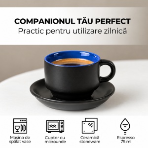 Set 6 Cesti espresso 75 ml cu farfurioare si suport, MIAMIO Le Papillon, albastru - Img 4
