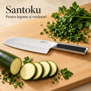 Set 6 Cutite de bucatarie Loki, lame inox satinat, manere cu insertii ABS negre - Img 5
