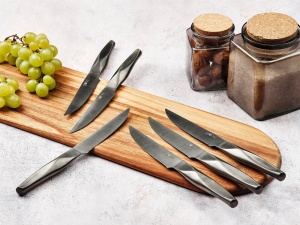 Set 6 Cutite de friptura, LARUS, lama inox satinat cu maner gri metalizat - Img 4