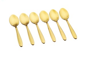 Set 6 lingurițe cafea KAJA, oțel inoxidabil, forme rotunjite, auriu mat - Img 1