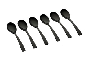 Set 6 lingurițe cafea OGLU, oțel inoxidabil, design ergonomic modern, negru lucios - Img 1