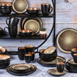 Set Vesela 48 piese - Serviciu Complet de masa 6 persoane, Cani/Cesti, Boluri, Farfurii intinse/adanci, ceramica glazurata - colectia Iris Wild brown - Img 2