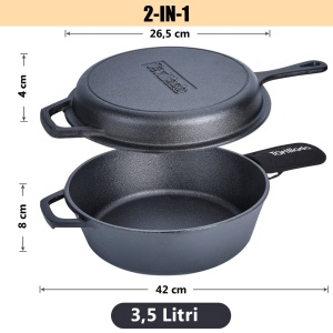 Tigaie inalta cu capac 2in1 reversibil, Tortillada, tip cuptor olandez Combo Cooker, fonta pre-asezonata, 26cm, 3.5L, manere fixe cu husa de protectie termorezistenta - Img 3