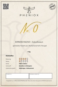 Cafea boabe decafeinizată pentru espresso, 100% Arabica, PHENIOX No. 0 Espresso Blend, 250 g / 1 kg - Img 2