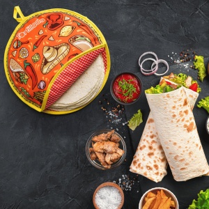 Cos servire tip husa termica pentru lipii Tortillas, bumbac, rotund, 30 cm, compatibila microunde - Img 3