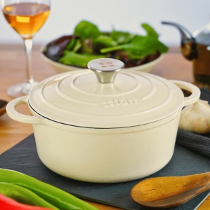 Oala fonta emailata cu capac, 3.35L, 22cm, Cocotte tip ceaun cuptor olandez, alb Antique - Lätt Home - Img 2