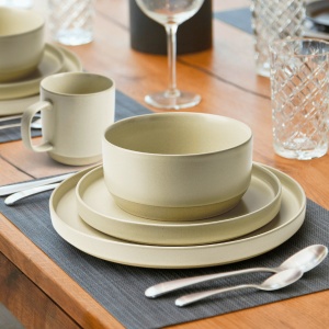 Serviciu de masa 4 persoane, set complet 16 piese, colectia Sierra, Cani, Boluri, Farfurii intinse, ceramica, bej nisip - Img 3