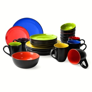 Serviciu de masa 6 persoane, set 24 piese, colectia Le Papillon, Cani, Boluri, Farfurii intinse, ceramica, multicolor - Img 1