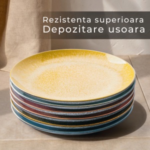 Serviciu de masa 6 persoane, set complet 24 piese, colectia Las Palmitas, 6 x Cani, 6 x Boluri, 6 x Farfurii intinse mari, 6 x Farfurii intinse medii, ceramica, multicolor - Img 4