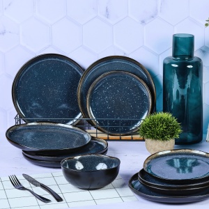 Serviciu de masa 6 persoane, set Esential 18 piese, colectia Iris, Boluri/Farfurii intinse, ceramica glazurata, albastru Night - Img 2
