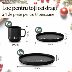Serviciu de masa de Craciun pentru 8 persoane, MIAMIO Vinter, 24 piese, ceramica, negru - Img 2