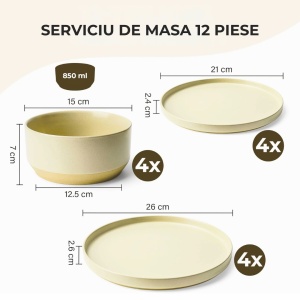 Serviciu de masa pentru 4 persoane, Set 12 piese Sierra Sand, Boluri, Farfurii intinse, ceramica, bej - Img 2