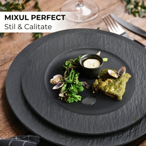 Serviciu de masa pentru 4 persoane, Set 16 piese Oasis, Boluri, Farfurii intinse/adanci, ceramica, negru - Img 3