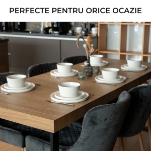 Serviciu de masa pentru 4 persoane, Set complet 16 piese Luxe, Cesti, Boluri, Farfurii intinse, ceramica, alb - Img 4
