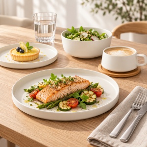 Serviciu de masa pentru 4 persoane, Set complet 16 piese Luxe, Cesti, Boluri, Farfurii intinse, ceramica, alb - Img 8