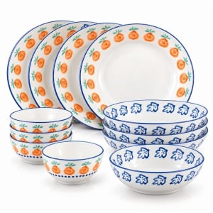 Serviciu de masa pentru 4 persoane, Set Esential 12 piese Napoli Citrus, Boluri, Farfurii adanci, portelan