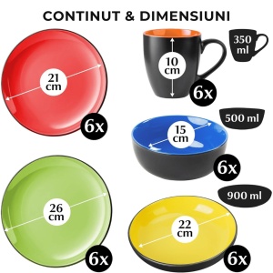 Serviciu de masa pentru 6 persoane, Set complet 30 piese Le Papillon, Cani, Boluri, Farfurii, ceramica, multicolor - Img 2