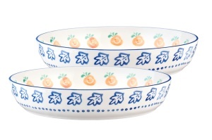 Set 2 Boluri fructiera, NAPOLI Citrus, portelan pictat manual, rotund Ø25.5cm
