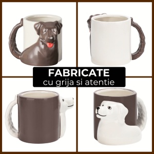 Set 2 Cani cuplu indragostiti, personalizate cu Catelusi 3D, cadou original pentru el&ea, cafea/ceai, ceramica, alb/maro, 300 ml - Img 6