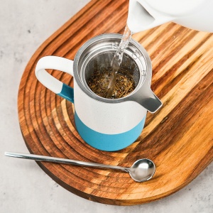 Set 2 Cani de ceai cu infuzor, cu capac si lingurita, 500ml, ceramica, albastru - Img 4
