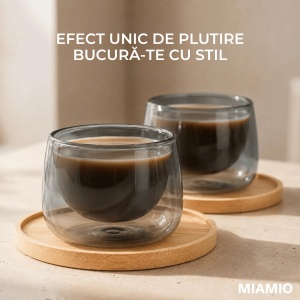 Set 2 pahare cappuccino Lagoa, perete dublu, sticlă gri, suport bambus, 180 ml - Img 3