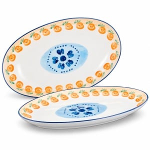 Set 2 Platouri ovale Napoli Citrus, portelan pictat manual, 36,5 x 22 cm
