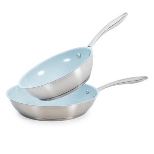 Set 2 Tigai inox cu strat ceramic antiaderent Ø20 + Ø28 cm, Lätt Home Vita, baza Full Induction