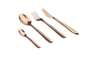 Set 24 Tacamuri inox OLAF, 6 persoane, 6 x Cutite, 6 x Linguri, 6 x Furculite, 6 x Lingurite, Otel inoxidabil, design rafinat, Cupru lucios - Img 1