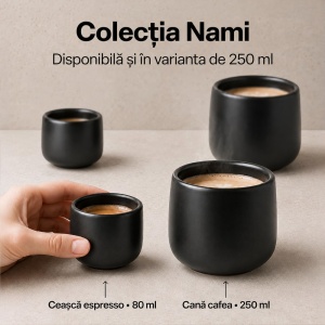 Set 4 Cesti cafea Espresso 80 ml, Nami MIAMIO, ceramica, fara toarta, negru - Img 7