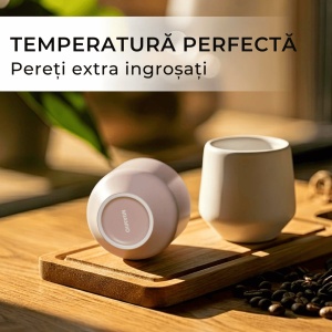 Set 4 Cesti cafea Espresso, colectia Luxe, ceramica, Cream Rose, 90 ml - Img 5