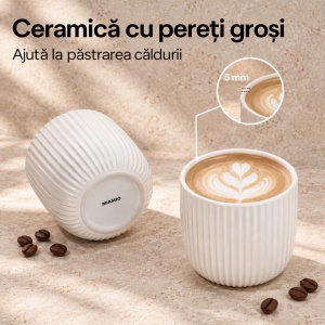 Set 4 Cesti Cafea, Senita alb, ceramica, fara toarta, 250 ml - Img 5