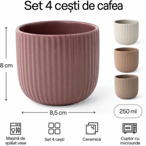 Set 4 Cesti Cafea, Senita Beige Canyon multicolor, ceramica, fara toarta, 250 ml - Img 2
