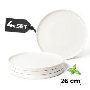 Set 4 Farfurii intinse fel principal, colectia Luxe, ceramica, alb, D. 26 cm