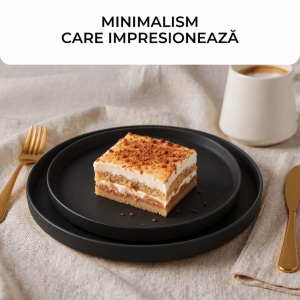 Set 4 Farfurii intinse fel principal, Luxe Black, ceramica, 26 cm - Img 3