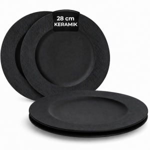 Set 4 Farfurii intinse fel principal, Oasis Black, ceramica, 28 cm