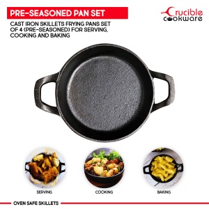 Set 4 Tigai din fonta pentru servire, Crucible Cookware, 12-16-18-20cm - Img 3