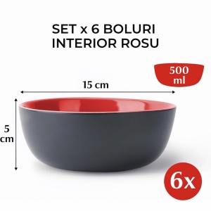 Set 6 Boluri ceramice, Le Papillon, Rosu, Ø15cm, 500 ml - Img 2