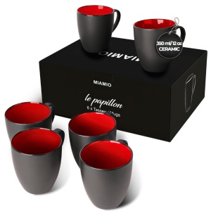 Set 6 Cani de cafea, colectia Le Papillon, ceramica, interior rosu, 350 ml - Img 1