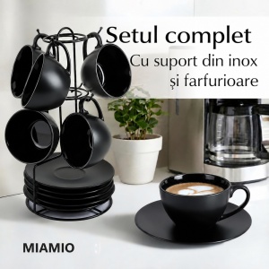 Set 6 Cesti de cappuccino cu farfurioara, Le Papillon Black, ceramica, 175 ml - Img 4