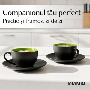 Set 6 Cesti de cappuccino cu farfurioara, Le Papillon Green, ceramica, 175 ml - Img 8