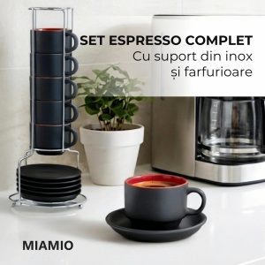 Set 6 Cesti de espresso cu farfurie, colectia Le Papillon, ceramica, rosu, 75 ml - Img 3