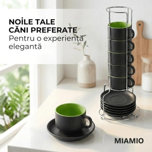 Set 6 Cesti de espresso cu farfurie, colectia Le Papillon, ceramica, verde, 75 ml - Img 5