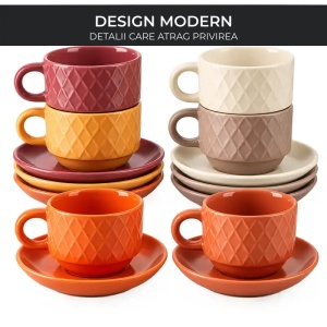 Set 6 Cesti de espresso cu farfurie, colectia Palmanova Magma multicolor, ceramica, 75 ml - Img 4